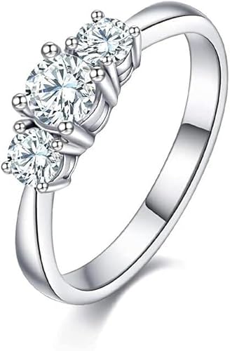 XqmarT Verstellbarer Damenring aus Sterlingsilber, Moissanit-Ring, D-Farbe, VVS1-Klarheit, Moissanit-Verlobungsring, 3-Steine-Ring, 925er-Sterlingsilber-Damen-Ehering, Geschenk für Frauen. (Größe() von XqmarT