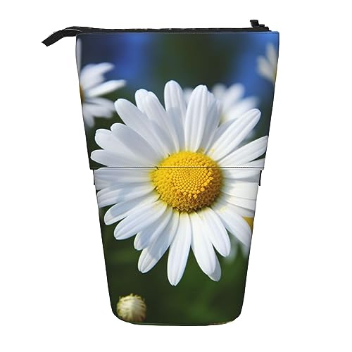 XqmarT Wild White Daisy Flower Teleskop-Federmäppchen, Ständer-Stifthalter mit Reißverschluss, Make-up-Tasche, Bleistiftbeutel, Stifttasche von XqmarT