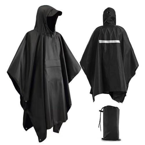 Xrkuu Regenponcho für Erwachsene, Wasserdicht Regenponcho Damen Herren, 3-in-1 Multifunktion Regen Poncho Wiederverwendbarer Regenmantel Regencape mit Reflektorstreifen für Wandern und Reisen, Schwarz von Xrkuu