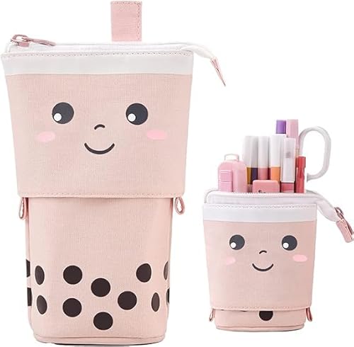 Xrten Aufrechtes Federmäppchen, 2-in-1 Teleskop-Federmäppchen, Stand-up-Stifthalter für Teenager, Studenten, vertikales Federmäppchen, Stift-Organizer (Pfirsichmilchtee), rose von Xrten