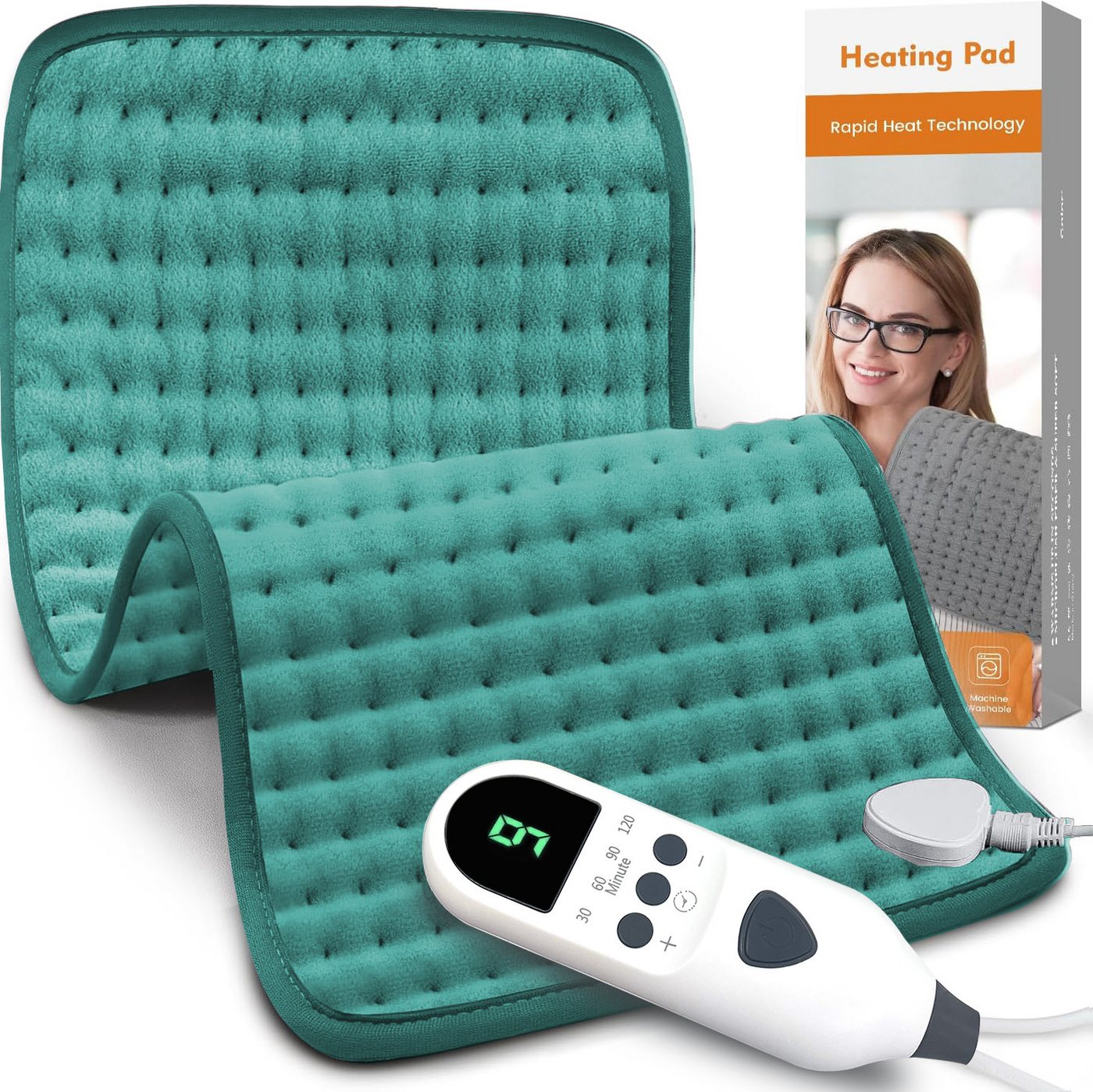 Xruiy Heizkissen mit 9 Heizstufen (25-65°C) & 4 Timer (30-120 Min), Wärmekissen mit Abschaltautomatik, LED Display Maschinenwaschbarer, Kristallflor (30x60 cm) für Rücken, Schulter, Bauch, Nacken von Xruiy