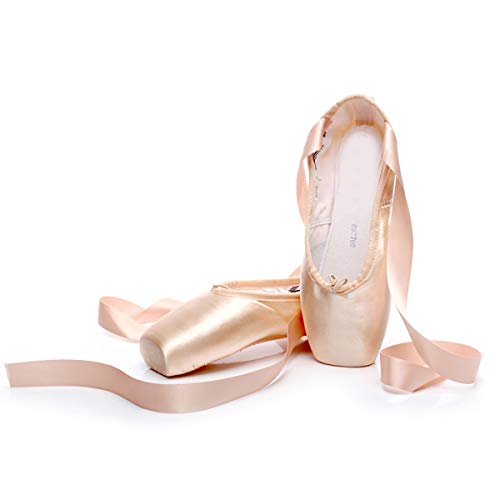 Xsclpomddy Ballett Spitzenschuhe Professionelle Ballettschläppchen Tanzschuhe mit Aufgenähten Bändern für Damen Mädchen,Pink,38 EU von Xsclpomddy