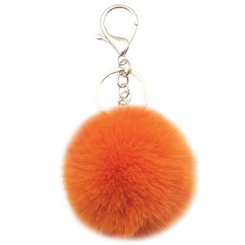 Xsclpomddy Pom Pom Schlüsselbund künstliche weiche Kaninchenhaar Taschenanhänger Ball Schlüsselanhänger für Handtasche Auto Anhänger Dekoration,orange von Xsclpomddy