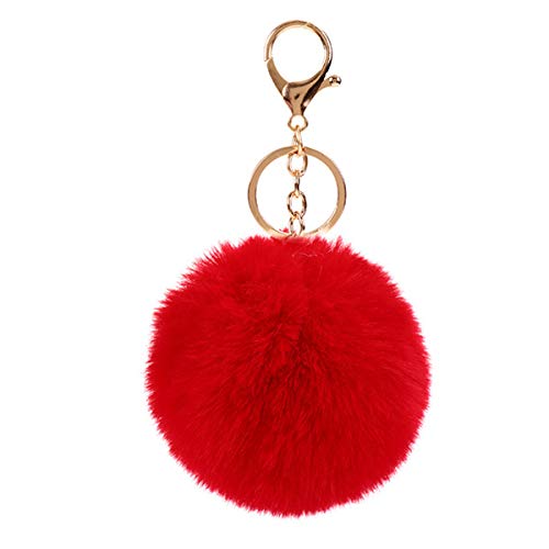 Xsclpomddy Pom Pom Schlüsselbund künstliche weiche Kaninchenhaar Taschenanhänger Ball Schlüsselanhänger für Handtasche Auto Anhänger Dekoration,red von Xsclpomddy