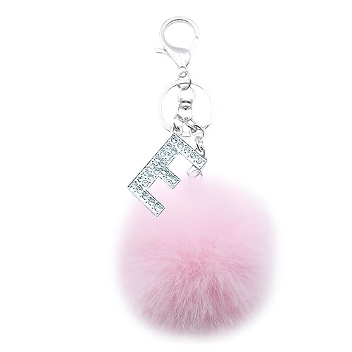 Xsclpomddy Pom Pom rosa. Schlüsselbund künstliche weiche Kaninchenhaar Taschenanhänger Ball Schlüsselanhänger mit Buchstabe A-Z für Handtasche Dekoration,pink E von Xsclpomddy