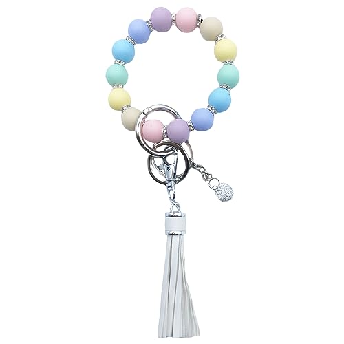 Xsclpomddy Schlüsselanhänger Armband Schlüsselbund Silikon Perlen Handgelen schlüsselkette für Frauen,light rainbow von Xsclpomddy