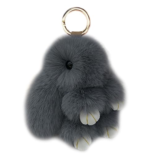 Xsclpomddy Süße Plüsch Hase Schlüsselanhänger Plüsch-Häschen Schlüsselanhänger Pom Poms Taschenanhänger Handtasche Autoschlüssel Dekoration,dark gray von Xsclpomddy