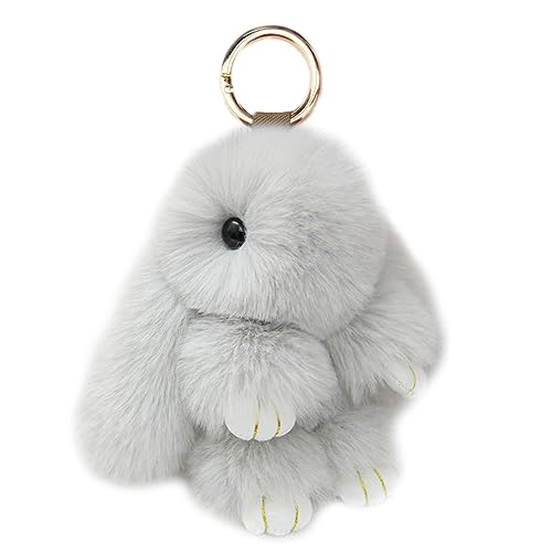 Xsclpomddy Süße Plüsch Hase Schlüsselanhänger Plüsch-Häschen Schlüsselanhänger Pom Poms Taschenanhänger Handtasche Autoschlüssel Dekoration,light gray von Xsclpomddy