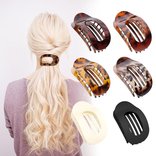 Flache Haarklammern für Damen, Entenschnabel-Haarspange für dickes, lockiges, langes, kurzes Haar, gebogenes Design, starker Halt, französische flache runde Clips für Damen und Mädchen, 6 Stück (A) Flache Haarklammern für Damen, Entenschnabel-Haarspange für dickes, lockiges, langes, kurzes Haar, gebogenes Design, starker Halt, französische flache runde Clips für Damen und Mädchen, 6 Stück (A) von Xsybegdlk