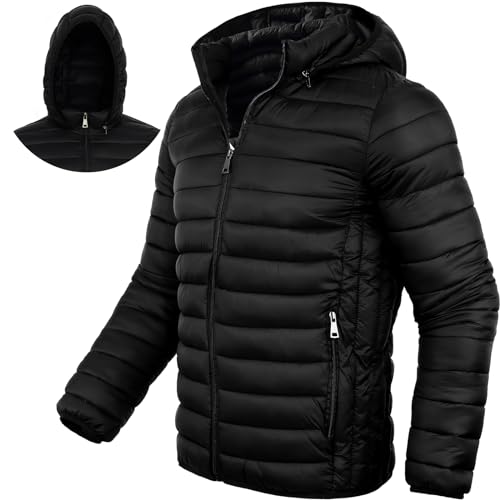 Xsylxgc Herren Puffer Jacke Leichte Wasserabweisend Packbare Kapuze Winterjacke, Schwarz, XX-Large Xsylxgc Herren Puffer Jacke Leichte Wasserabweisend Packbare Kapuze Winterjacke, Schwarz, XX-Large von Xsylxgc