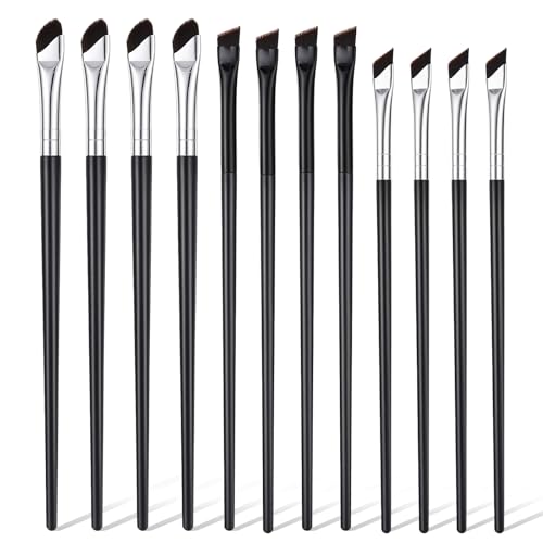 12 Stück Augenbrauen Pinsel Eyeliner Pinsel Set Abgewinkelter Eyeliner Pinsels Fein Flach Abgewinkelt, Ultradünn Augenpinsel Augen Makeup Werkzeug Set Präzision Fine Point Eyeliners Pinsels von Xthrotsenk