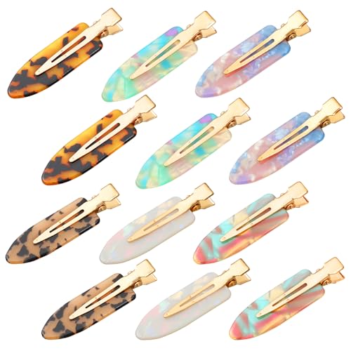 12 Stück Pack Haarclips ohne Knick 6 cm Knickfreie Haarspangen Bunte Lockenklammern Flache Entenschnabel-Haarspange Alligator-Haarspangen Make-up-Haarspange Salon-Frisur-Zubehör für Frauen Mädchen von Xthrotsenk