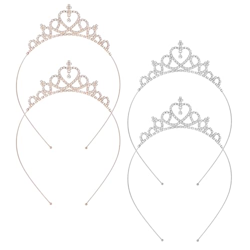 4 Stück Prinzessin Krone Tiara Mädchen Stirnband Kristall Strass Haarschmuck Hochzeit Braut Brautjungfer Tiara Geburtstag Weihnachten Dekoration Kopfschmuck(Gold Silber) von Xthrotsenk