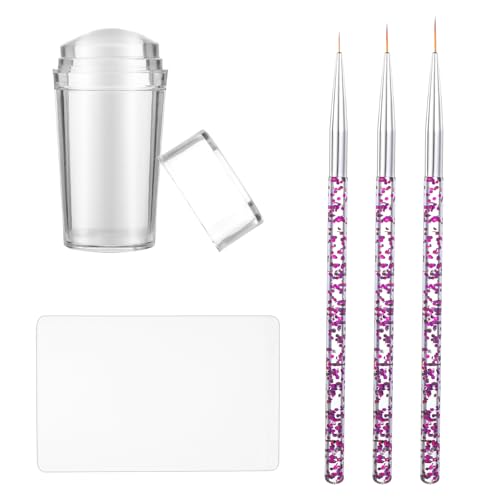 Transparenter Nagelstempel Clear Nail Stamper Nagel Klares Silikon Stempeln mit Schaber French Tip Silikon Jelly Nagel Stempel mit Nail Art Liner Pinsel Nail Pen Brushes für DIY Nail Art von Xthrotsenk