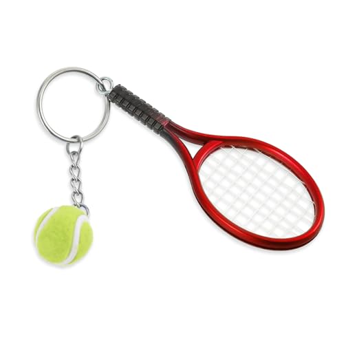 Xthrotsenk Mini Tennisschläger Schlüsselanhänger, Tennis Schläger Schlüsselring, Mini Tennis Schläger Anhänger Keychain, Sport Schlüsselanhänger für Tennisliebhaber, Rot von Xthrotsenk