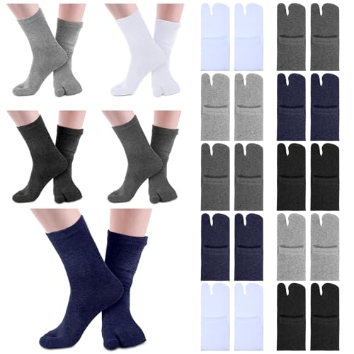 Xtinmee 15 Paar Flip Flop Socken Geta Split Toe Socken Elastische Tabi Socken Baumwolle Big Toe Socken für Männer Frauen Jungen Mädchen Sandalen, Marineblau und Weiß, Einheitsgröße von Xtinmee