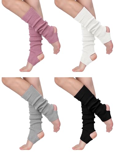 Xtinmee 4 Paar Frauen Ballett Beinlinge Gestrickte Steigbügel Beinlinge Zehenlose Beinlinge für Frauen Mädchen Tanzen Yoga Sport, Klassische Farben, about 16 inches/ 40 cm long von Xtinmee