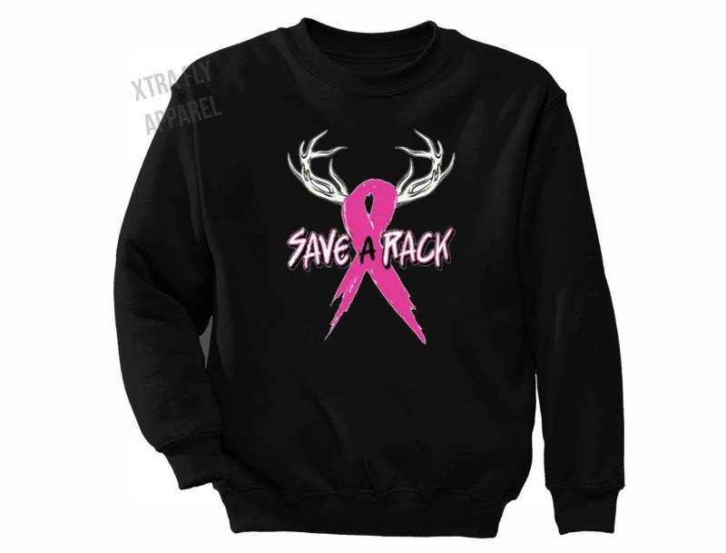Brustkrebs Bewusstsein Oktober Save A Rack Pink Support Ribbon Survivor Männer Damen Sweatshirt Schwarz von XtraFlyApparel
