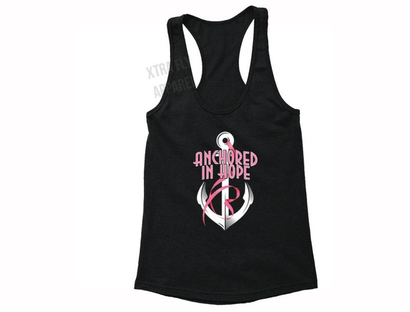 Brustkrebs Rosa Band Damen Tanktops, Anker in Hoffnung Grafik Racerback, Geschenke, Krebs Bewusstsein Shirt Tank Tops von XtraFlyApparel