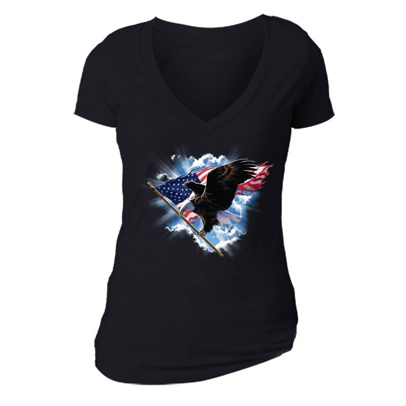 Damen American Flag Distressed Eagle Waving 4. Juli T-Shirt Bekleidung Usa Independence Day Geschenk Frauen V-Ausschnitt von XtraFlyApparel