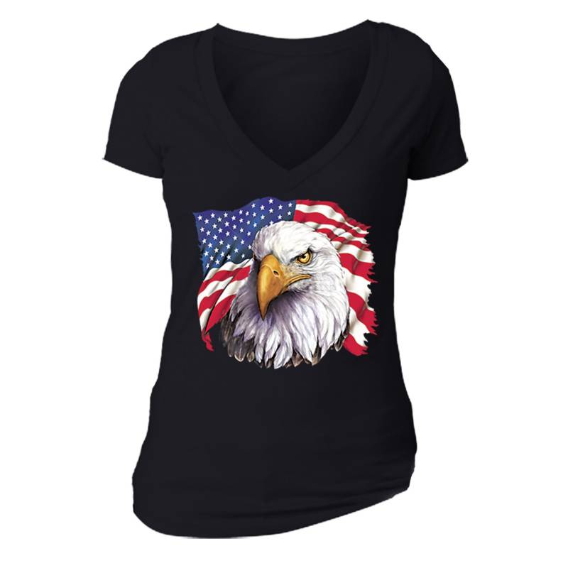 Damen American Flag Distressed Pride Adler 4. Juli T-Shirt Bekleidung Usa Geschenk Frauen V-Ausschnitt von XtraFlyApparel