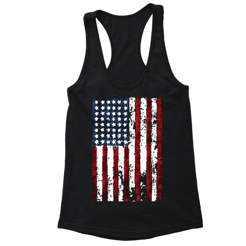 Damen American Flag Vertikal Hängend Distressed 4. Juli T-Shirt Usa Pride Geschenk Racerback Tank T-Shirt von XtraFlyApparel