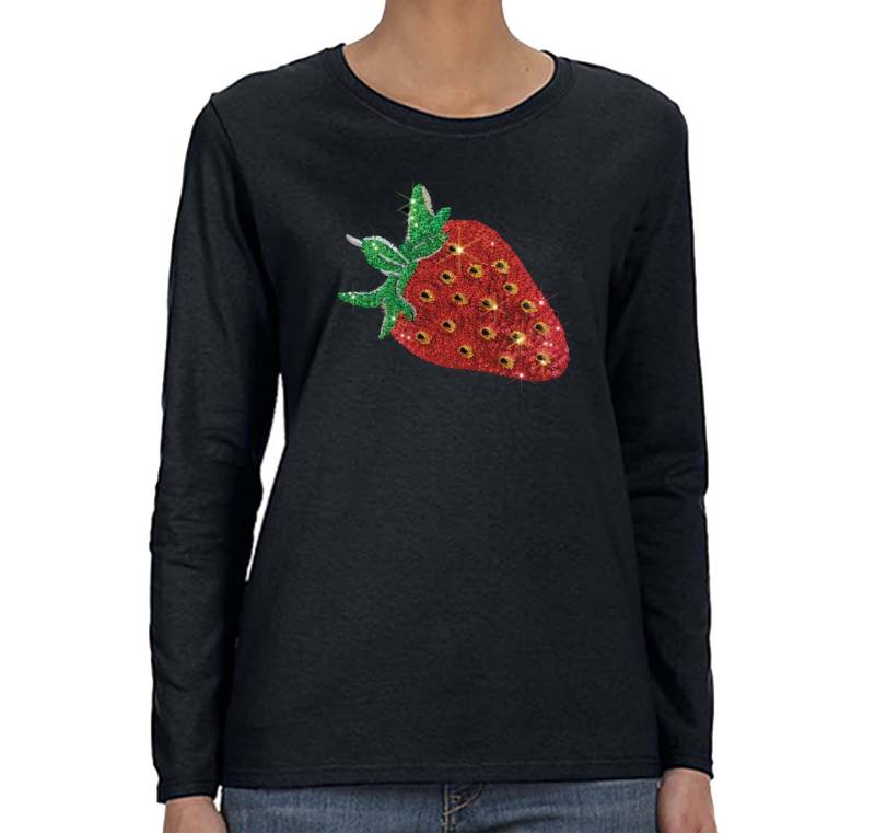Damen Erdbeere Frucht Festival Sommer Funkeln Geschenk Niedliche Pailletten Langarm T-Shirt von XtraFlyApparel