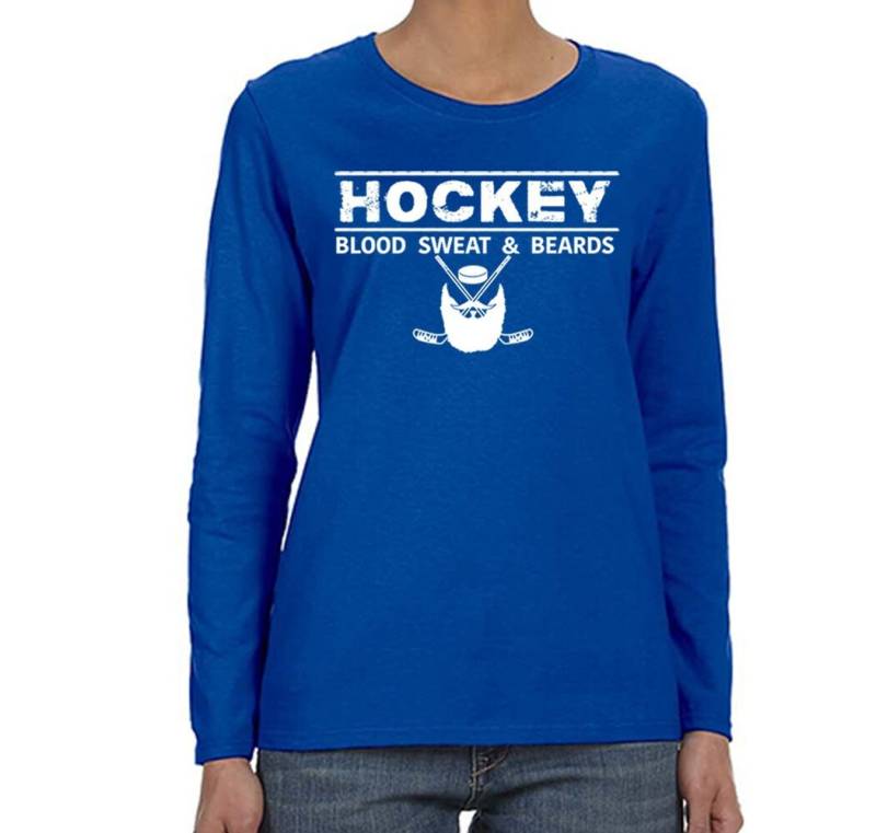 Damen Hockey Blut Sweat Bärte Sport Fan Eishut Trick Geschenk Tor Team Tailgate Pride Playoffs Jersey Langarm T-Shirt von XtraFlyApparel