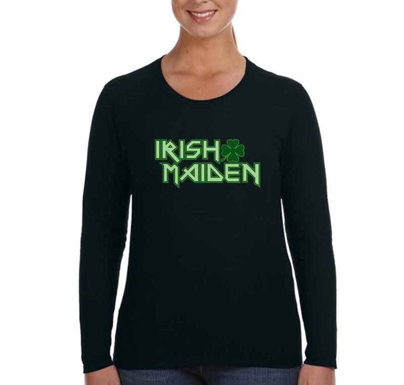 Damen Irish Maiden St. Patrick Es Day Klee Bier Trinken Celtic Party Funny Shamrock Shenanigans Langarm T-Shirt von XtraFlyApparel