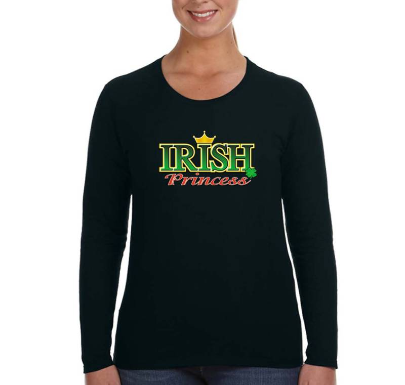 Damen Irish Princess Kleeblatt Krone St. Patrick Es Day Langarm T-Shirt von XtraFlyApparel