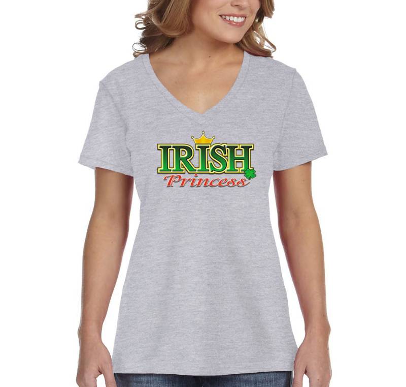 Damen Irish Princess Kleeblatt Krone St. Patrick Es Day V-Neck T-Shirt von XtraFlyApparel