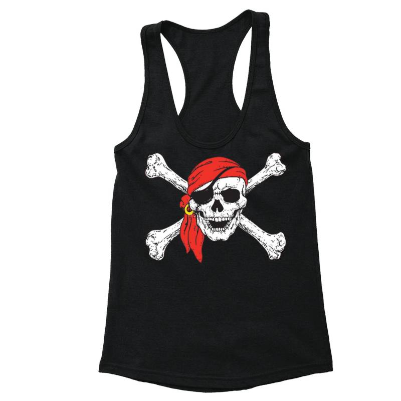 Damen Jolly Roger Rodger Skull Crossbones Pirate Flag Military Navy Usa American Bandana Geschenk Racerback Tank T-Shirt von XtraFlyApparel