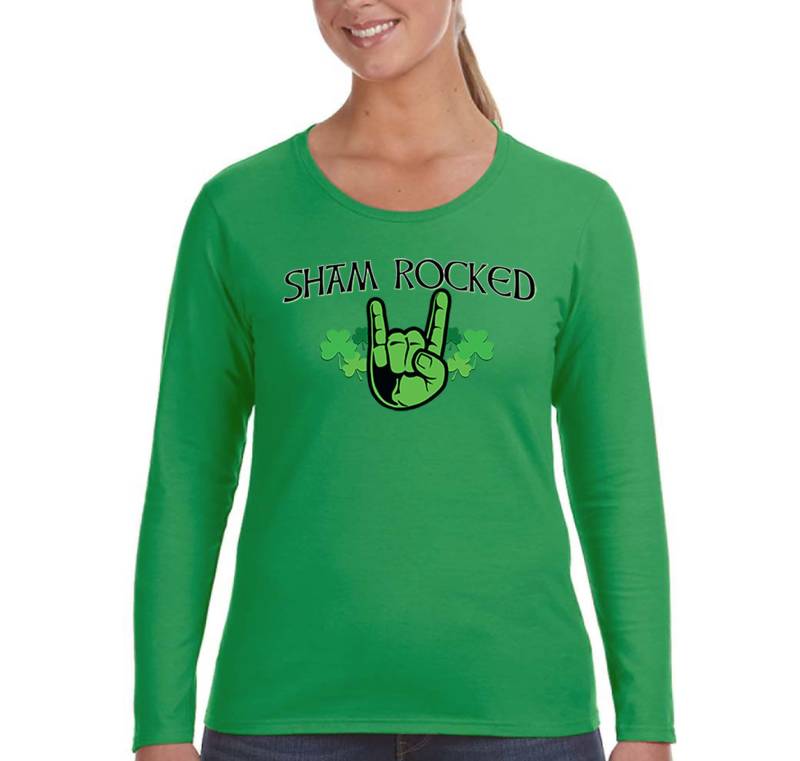 Damen Kleeblatt Rocked Shamrock Hände Bier Whisky Party Klee Shenanigans Irish St. Patrick Es Day Langarm T-Shirt von XtraFlyApparel