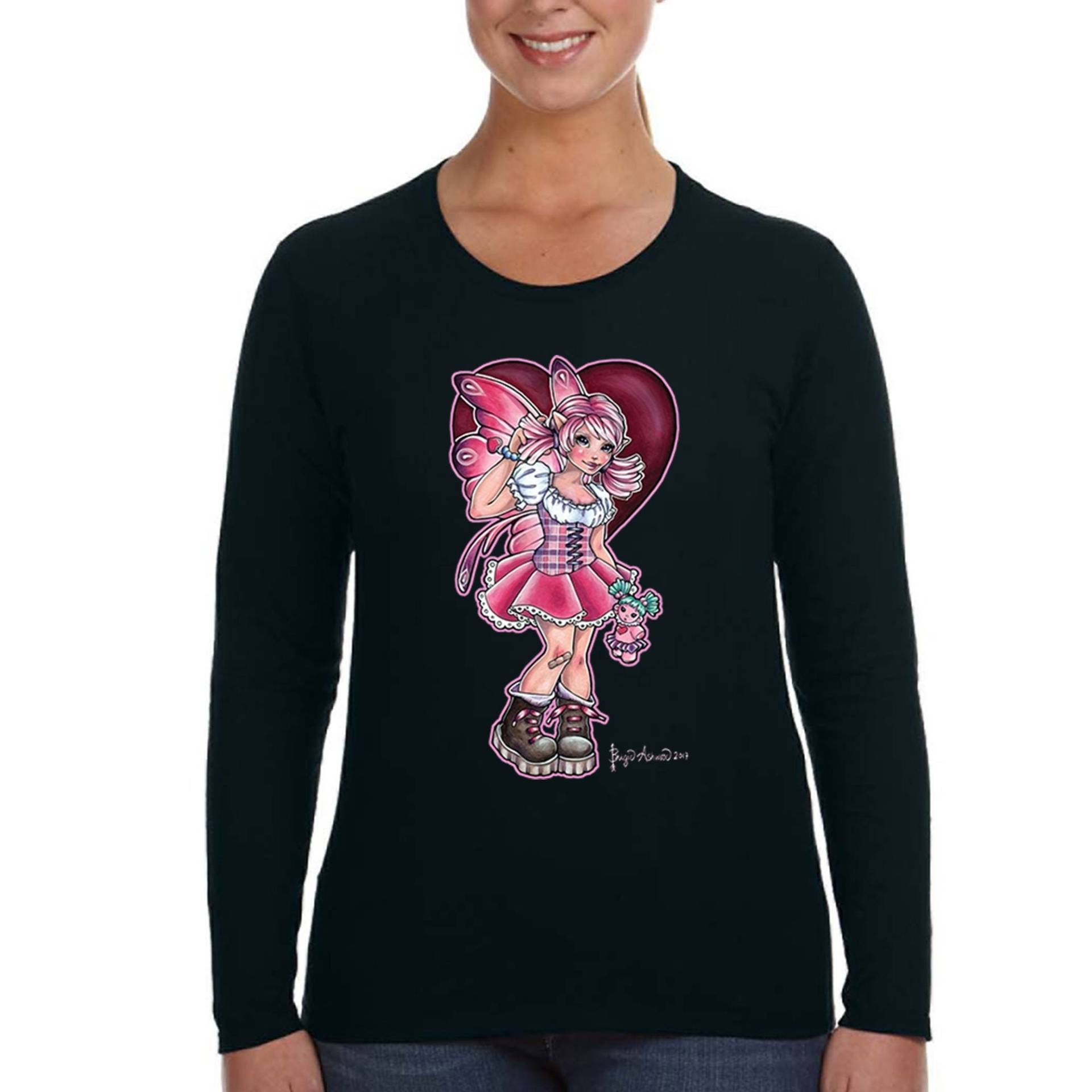 Damen Pinkie Fee Sprite Pixie Elfe Spirit Magie Zauberhaft Fabelwesen Fantasy Legendäre Folklore Langarm T-Shirt von XtraFlyApparel