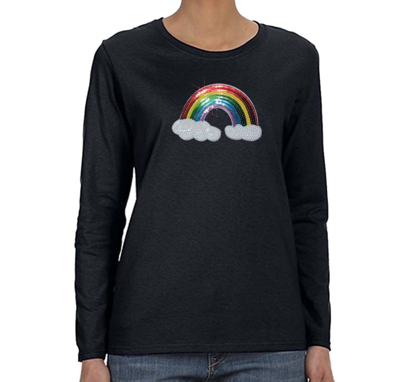 Damen Regenbogen Wolken Pride Geschenk Sparkle Pailletten Langarm T-Shirt von XtraFlyApparel