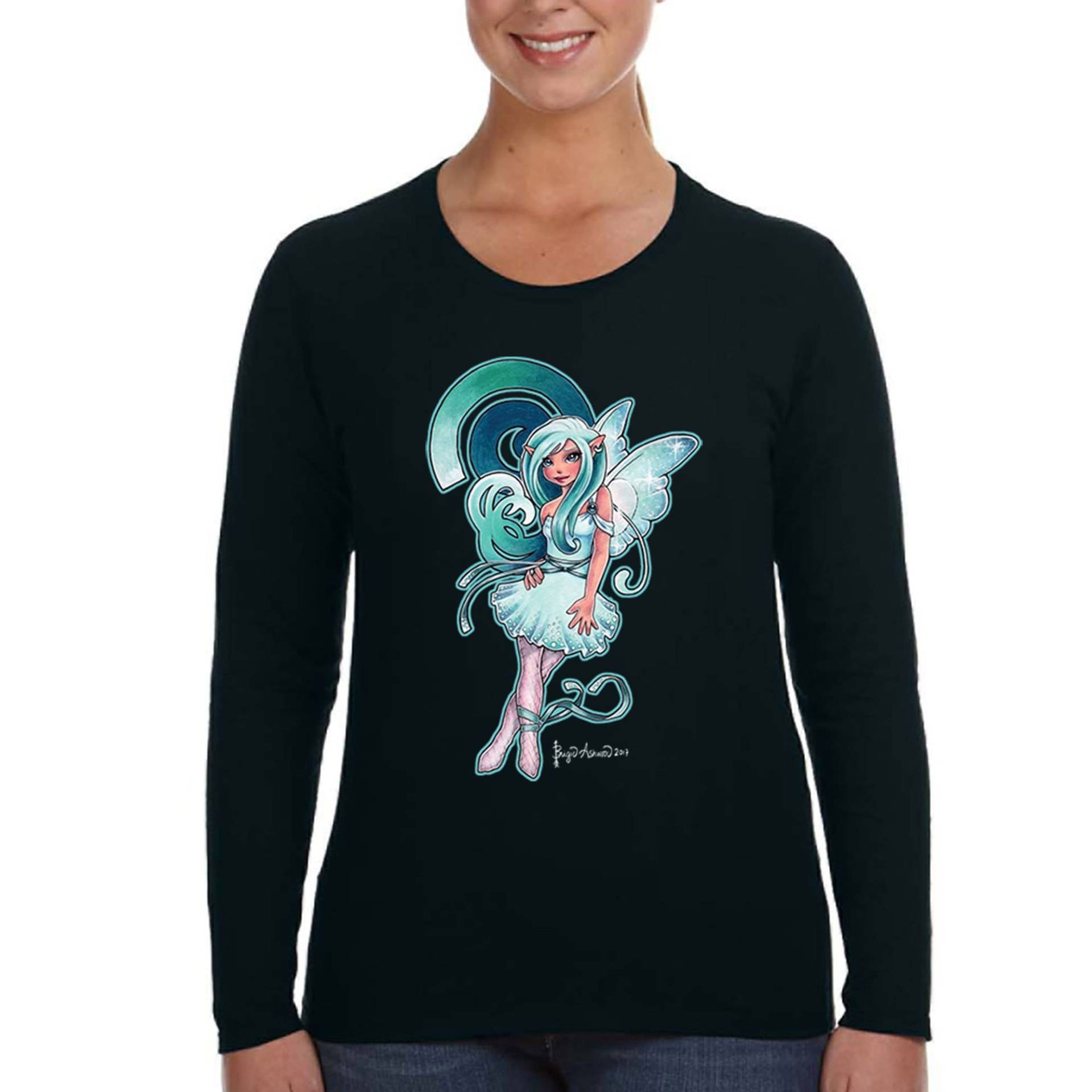 Damen Spirale Fee Sprite Pixie Elfe Spirit Magie Zauberhaft Fabelwesen Fantasy Legendäre Folklore Langarm T-Shirt von XtraFlyApparel