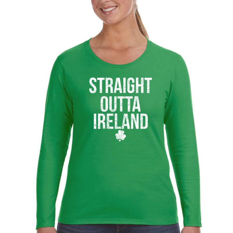Damen St. Patrick Es Day Saint Paddy Betrunkenes Shirt Straight Outta Irland Kleeblatt Irish Longsleeve T-Shirt von XtraFlyApparel