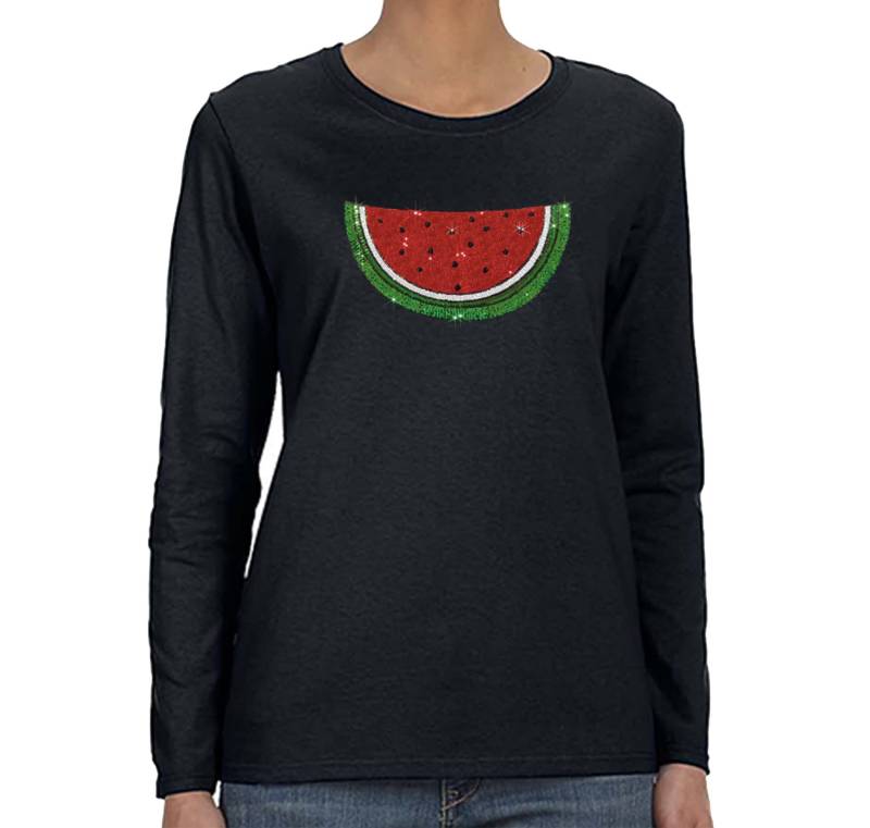 Damen Wassermelonen Frucht Funkeln Geschenk Süße Pailletten Langarm T-Shirt von XtraFlyApparel