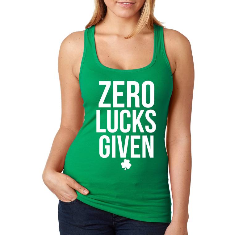 Damen Zero Lucks Given St. Patrick Es Day Irish Clover Kleeblatt Trinkparty Lustige Bier Racerback Tanktop von XtraFlyApparel