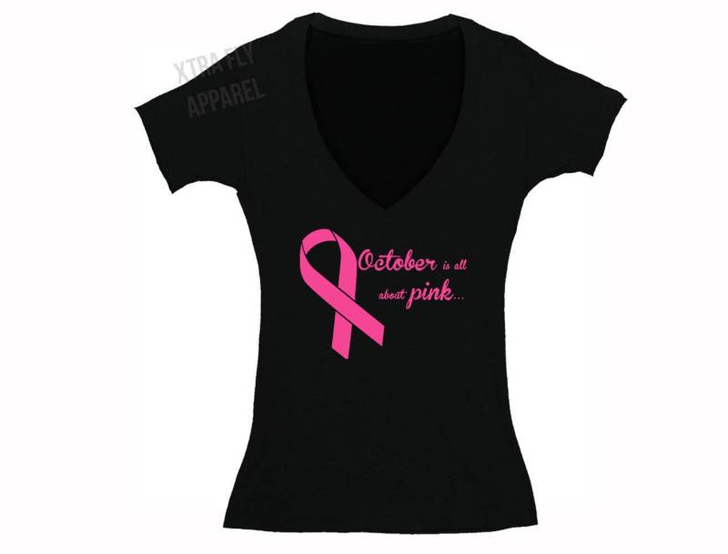 Frauen Brustkrebs Bewusstsein All About Pink Band Survivor T-Shirt von XtraFlyApparel