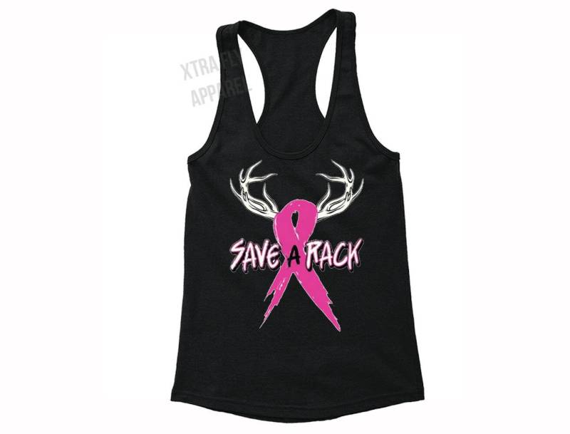 Frauen Brustkrebs Bewusstsein Oktober Save A Rack Pink Support Ribbon Survivor Tanktop Racerback T-Shirt von XtraFlyApparel