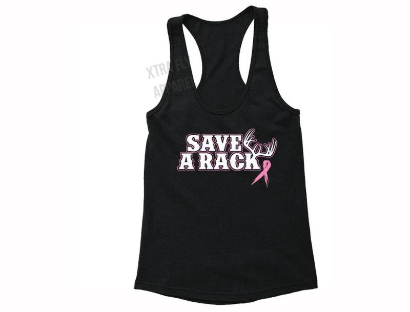 Frauen Brustkrebs Bewusstsein Oktober Save A Rack Pink Support Ribbon Survivor Tanktop Racerback T-Shirt von XtraFlyApparel