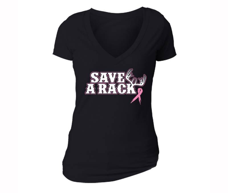 Frauen Brustkrebs Bewusstsein Oktober Save A Rack Pink Support Ribbon Survivor V-Neck T-Shirt von XtraFlyApparel