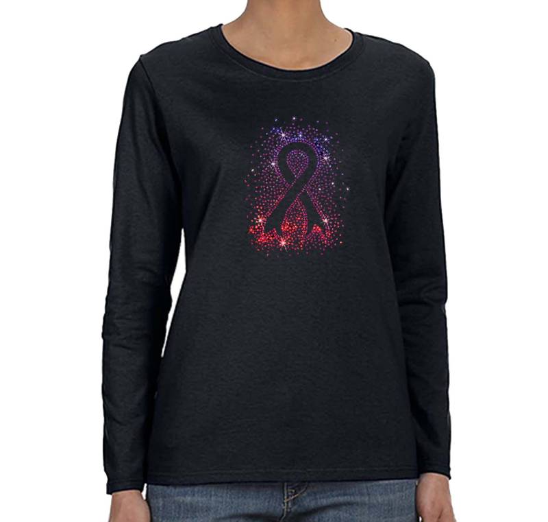 Frauen Brustkrebs Bewusstseinsband Geschenk Pailletten Langarm T-Shirt von XtraFlyApparel