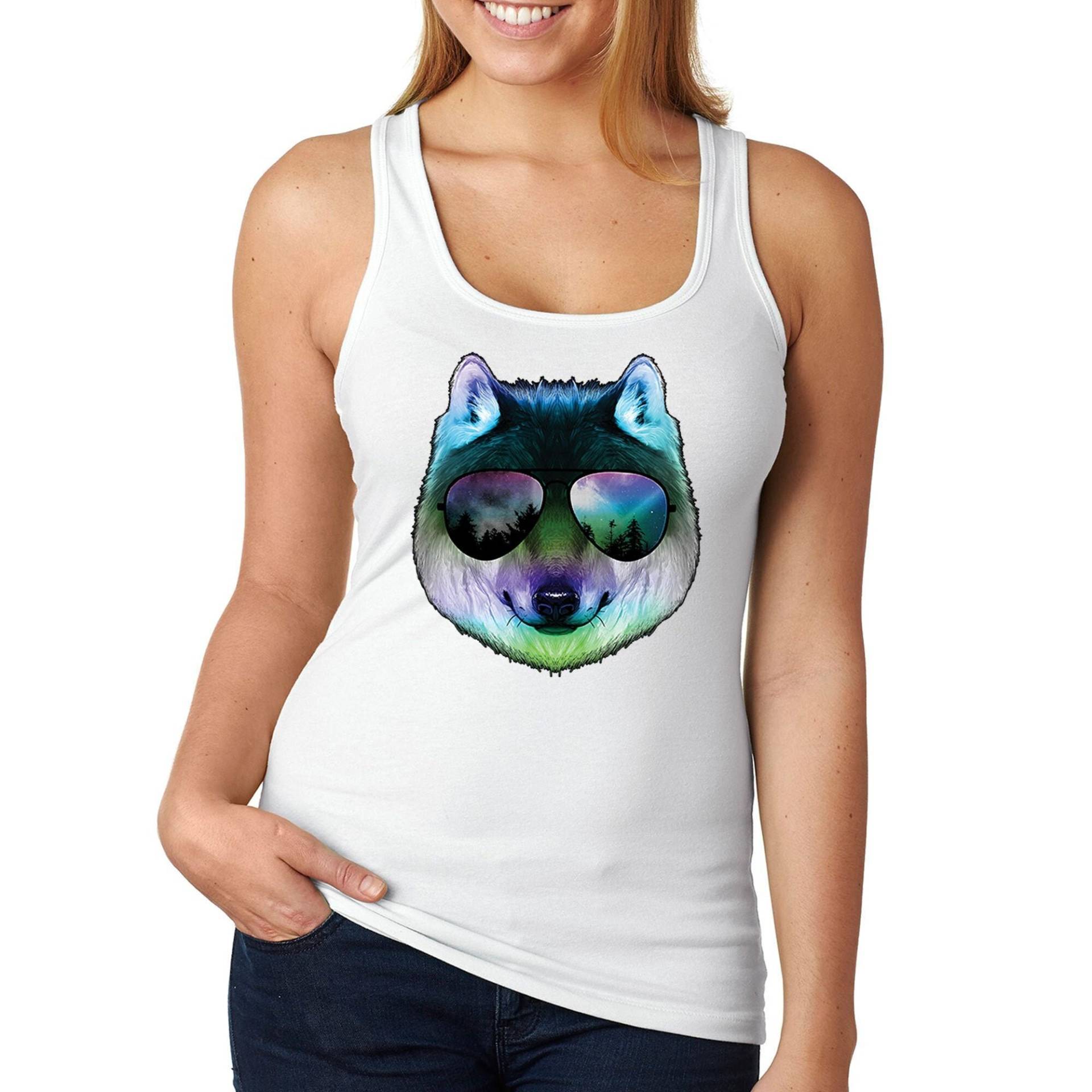 Frauen Nacht Wolf Tank Top, Sonnenbrille Fuchs Mond Natur Shirt, Wald Safari Zoo Wildlife Tier Liebhaber von XtraFlyApparel