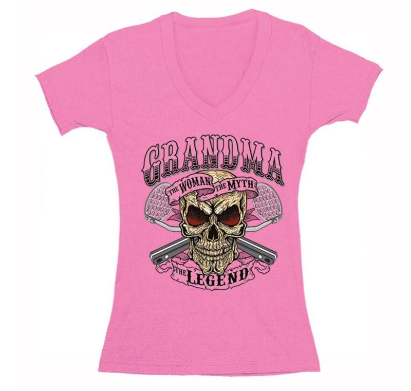 Frauen Oma Der Mythos Die Legende Großmutter Muttertag Familie Geschenk V-Ausschnitt T-Shirt von XtraFlyApparel