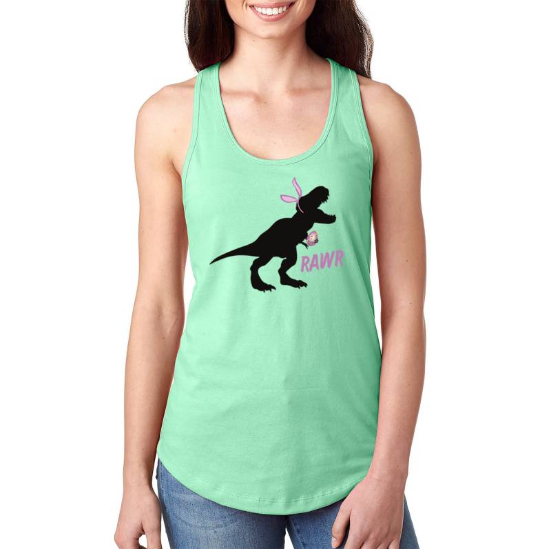 Frauen Rawr T-Rex Dinosaurier Ostern Urlaub Racer-Back Tank-Top Hase Lustige Eiersuche Frühling Geschenk Süßes T-Shirt von XtraFlyApparel