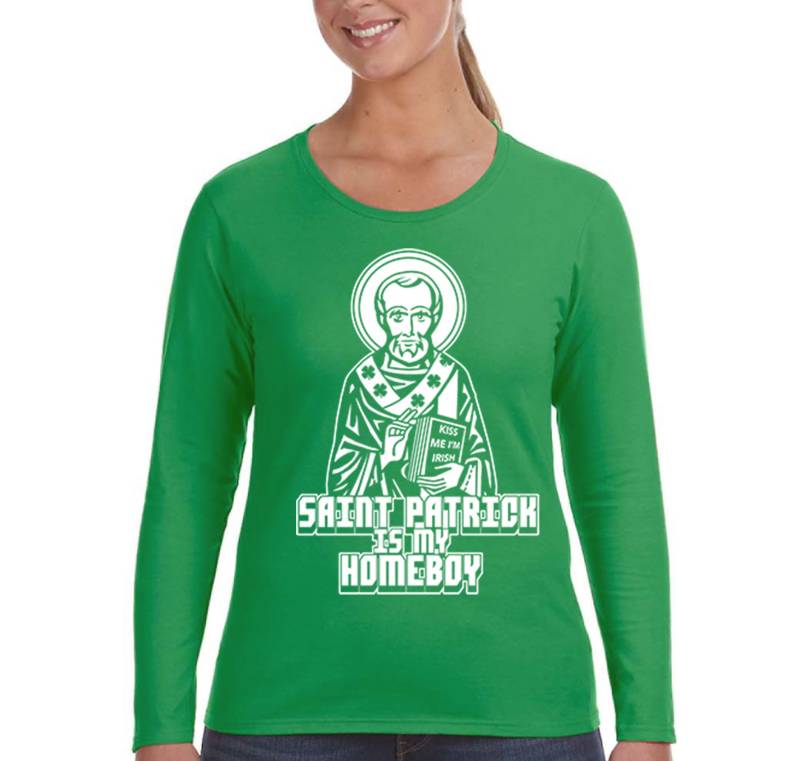 Frauen Saint Patrick My Homeboy Funny Drinking Green Shamrock Party Shenanigans Irish Patricks Kleeblatt Langarm T-Shirt von XtraFlyApparel