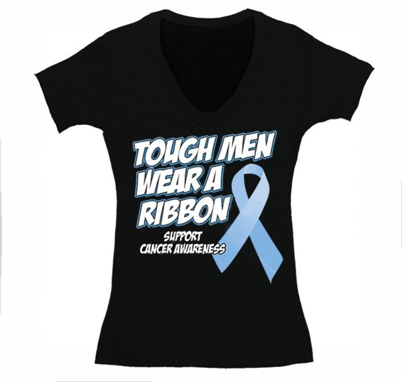 Frauen Tough Männer Tragen Ein Band Prostata Bewusstsein Krebs Kampf Heilung Überlebender Gesund Blau Unterstützung T-Shirt Schwarz von XtraFlyApparel