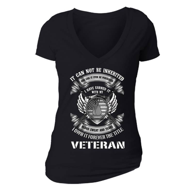 Frauen Veteran Shield Pow Mia T-Shirt Stolz American Us Military Army Name Tag V-Neck von XtraFlyApparel